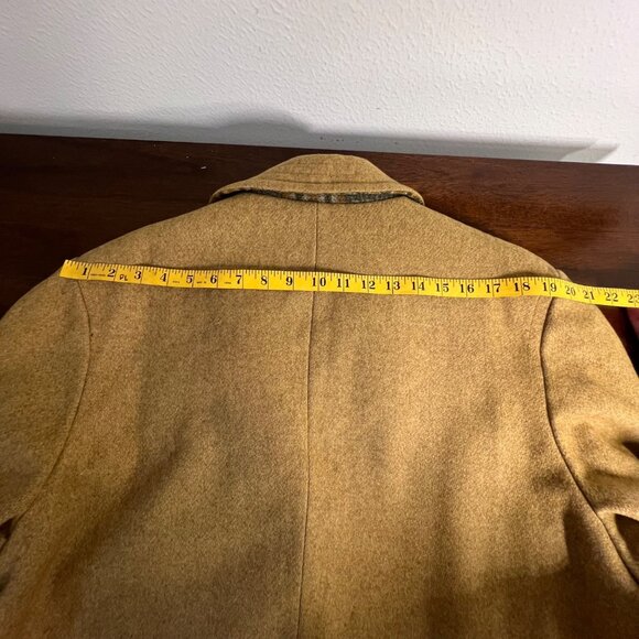 Rare Zero King Boiled Wool Mens Heavy Overcoat USA Camel Tan Wood Button Size 44 - Picture 8 of 16